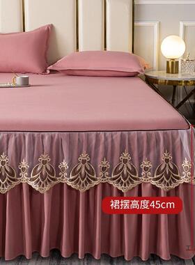 床原棉床裙式单件尘防保护套刺绣蕾丝F9695J韩式高档床单床垫罩床