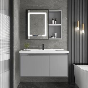 空铝浴室柜带侧724边柜简太约现代岩板一盆镜柜组台合岩板面洗体