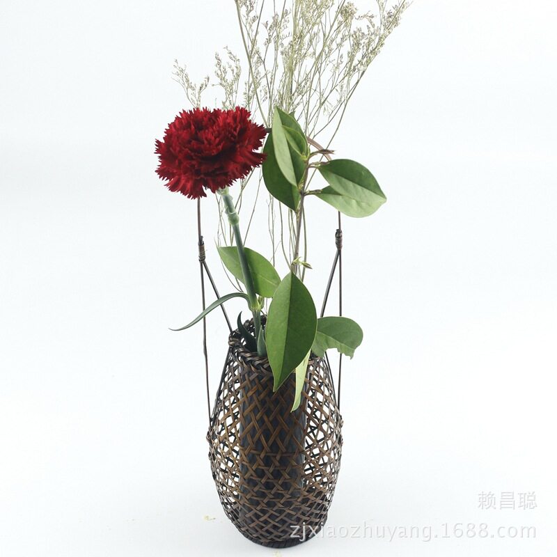 竹编花篮 做旧花篮 插花器 桌面摆设 复古挂饰 手编装饰 花道