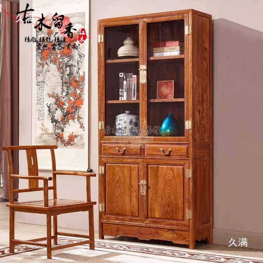 书非洲花梨木中式实明式素JEN面书柜璃书木橱书架展示柜酒柜玻柜