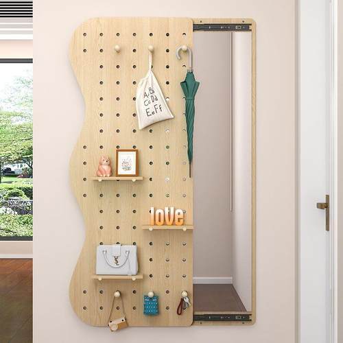 镜穿衣实木洞身洞CVQ板隐藏可推拉隐藏镜免打孔玄关家用入户挂全