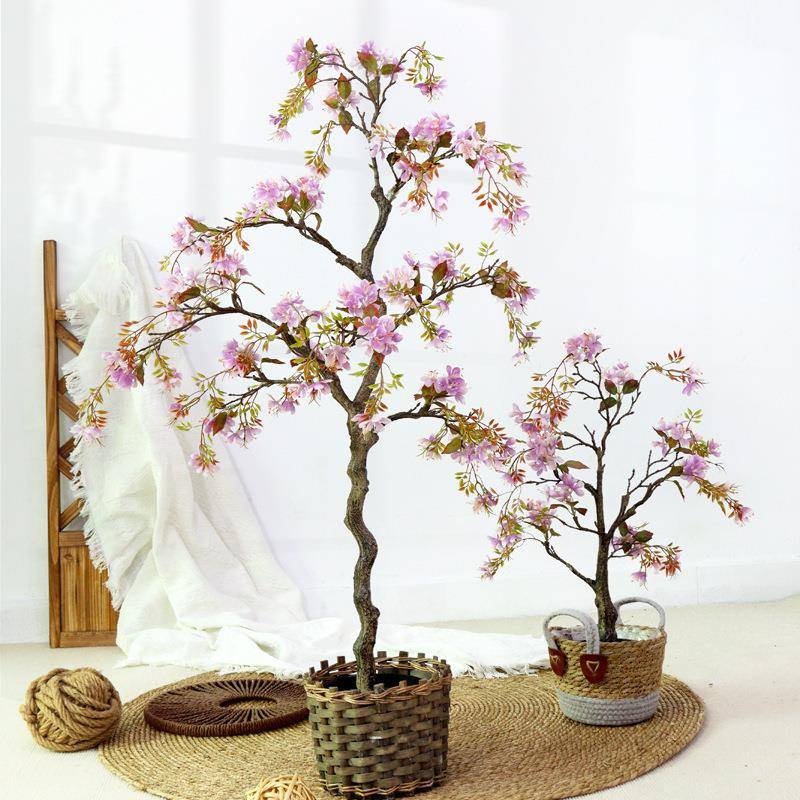 绿植仿仿真海棠真海棠树型仿件真花树民宿落地盆栽室内植假物摆装