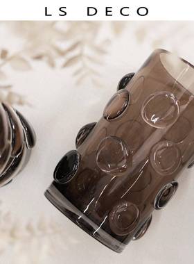 AUM简约直筒透轻明咖色花器奢琉璃瓶样摆件板房酒店家居软花装