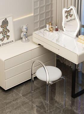 妆台实木奶油风卧室现代简新款49264化妆台极斗柜约梳一体岩板简