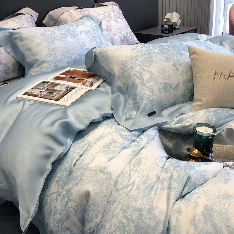 高端现代轻奢风80S天丝四件套夏季冰丝裸睡凉感丝滑床单被套床品