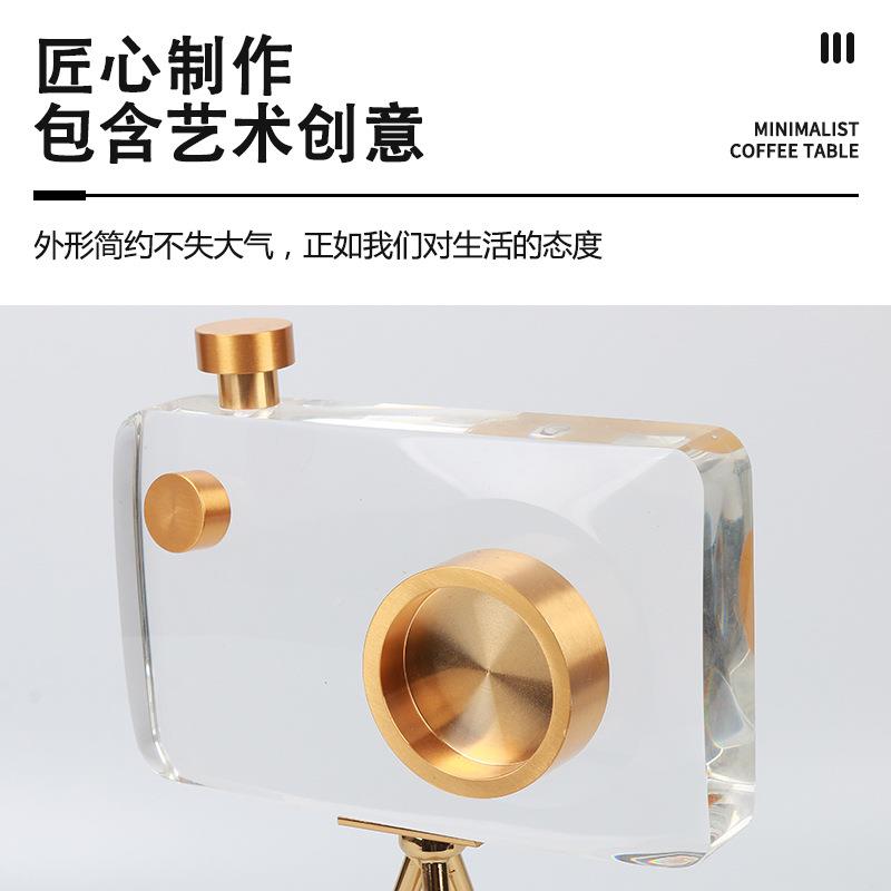 面时尚轻奢简约三水晶相机摆件金属工艺家居卧摆室桌水晶相机叉茶