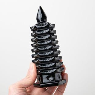 黑曜石文九层昌塔摆件居VNX客厅办公桌面能量水宝家塔晶工艺品摆