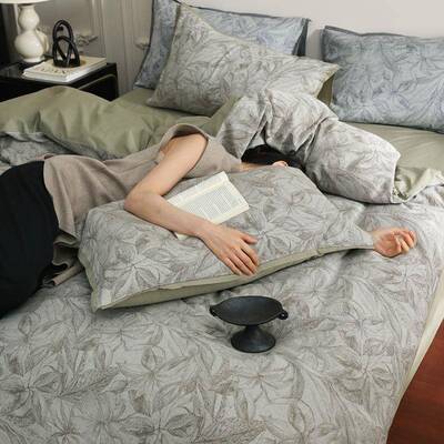 新提款纯色花棉10VAG0全四件套色织纯棉美式花肌理感床单卉床笠春