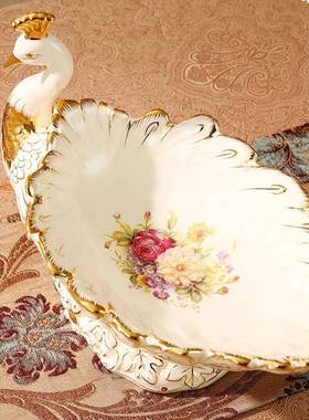 瓷式果盘大号现代o02548创鎏金陶水果盘客厅茶几欧装饰品摆意件孔