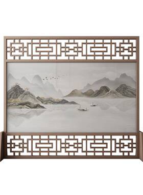 W挡*酒店座茶室办公室入户玄关屏镂新中QUD式实木屏风门隔断进遮