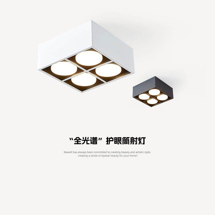 普瑞全光谱客厅无主灯照明四头方箱灯大胆格栅天花板表面安装管聚