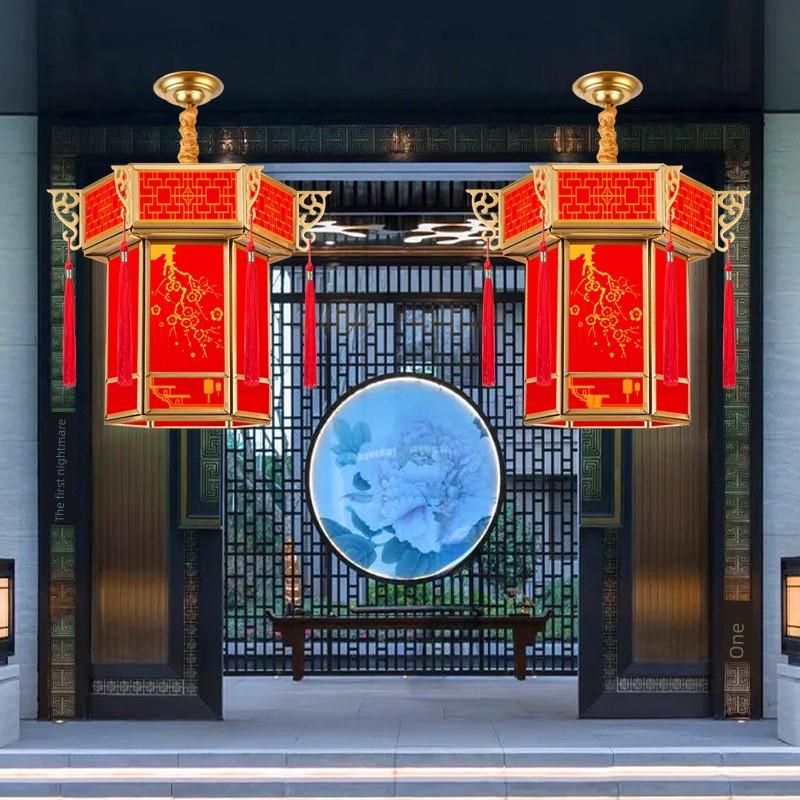 2025新型太阳能全铜婚礼红色吊灯中式阳台门防水防晒小灯笼