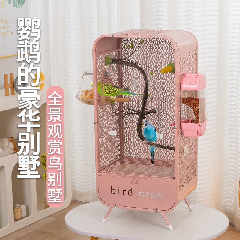 新款鸟笼鹦鹉鸟笼全景压克力笼具防溅观赏飞云别墅家用鸟笼展示笼