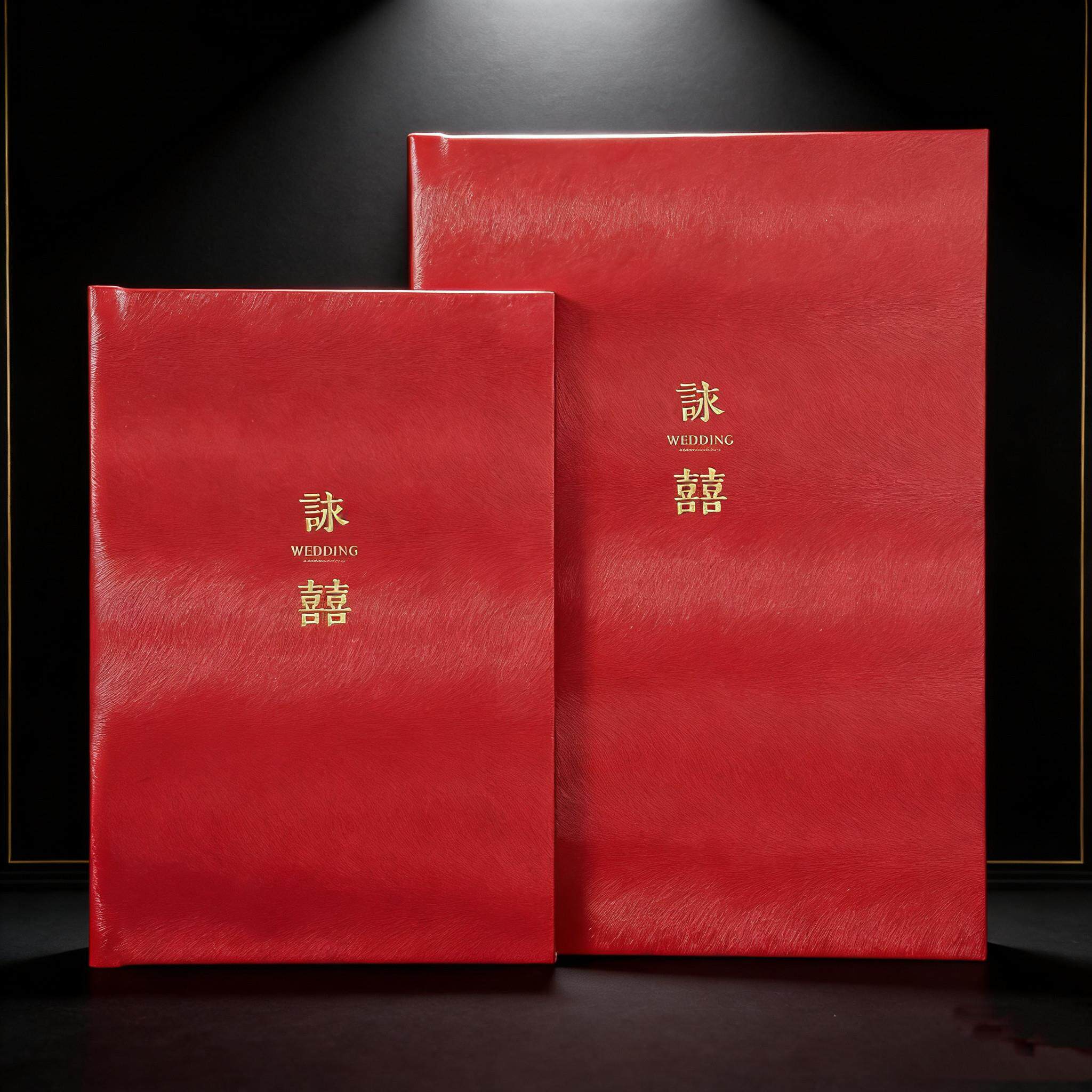 竖版复古皮质婚庆相簿红色简约婚礼照片书定制DIY一体式收纳册