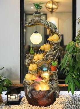 中式流水喷泉循环水室内装饰招财假山葫芦景观沙发旁边客厅落地式