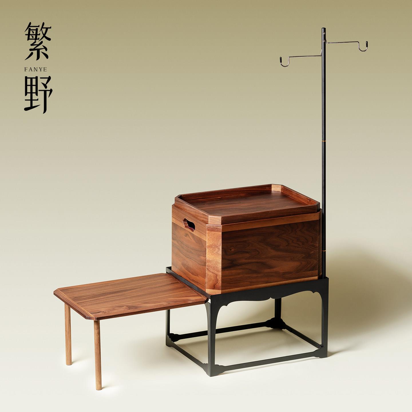 繁野黑胡桃木云游移动小茶桌茶室露营喝茶桌子实木便携收纳箱茶箱