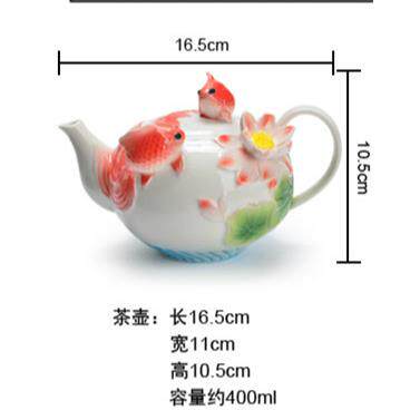 包邮珐琅瓷金鱼茶壶结婚茶壶套装茶具婚庆礼品创意法兰家用客厅