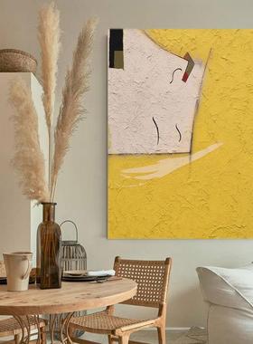 油复古纯手绘画大副抽餐象黄色系卧室XZU画玄关理厅客厅装饰画肌