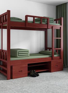 制式具双床单位上下铺实木床床员工宿舍上下桌内务层柜学习SIJ营