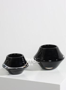 轻奢代黑琉璃高档花瓶插REQ摆花装饰家居样现板间桌面色软装设计