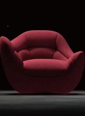 意式轻懒人旋店转沙发奢ZFO人客厅单沙发酒客厅可旋转布艺刺绣