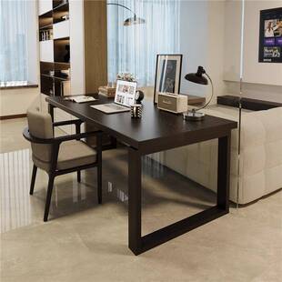 横厅沙发后长条桌黑色大板桌全实木客厅大长书桌儿童阅读学习桌子