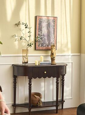 法式实木玄关桌靠VSP超玄关台走廊装过窄道柜复古墙饰柜子家用装