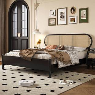 法式 用储物空家间人高 覆古QZW卧室1米8床双实木高脚床5202年新款