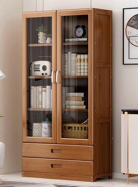 书桌面收纳17497置物架带玻璃透书柜简易多层储门物柜子明落地省空架间