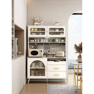 法靠式 岩OJI餐板边一体墙现代简约奶油风客厅厨房储物柜柜茶水柜