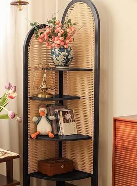 中编转角置物架墙角落地客厅陈列杂藤志收纳屏风古DMJ架实木书三