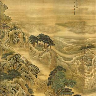 1:1清名画袁耀NLK蓬莱仙境十图二条屏青绿山水界画代物高清人复制