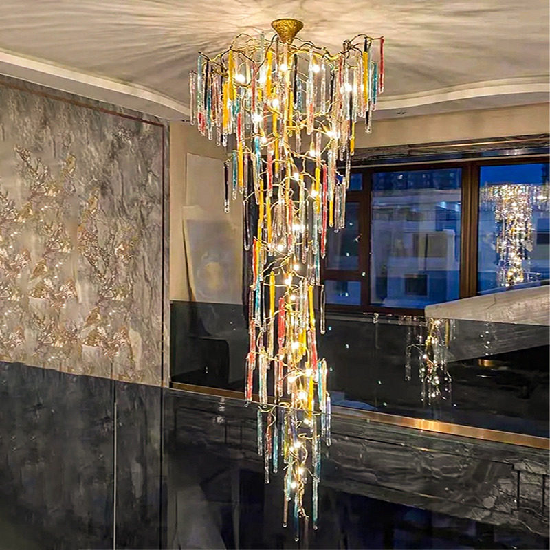 现代高档大气酒店大厅楼梯水晶吊灯轻奢别墅饭店个性设计艺术灯具