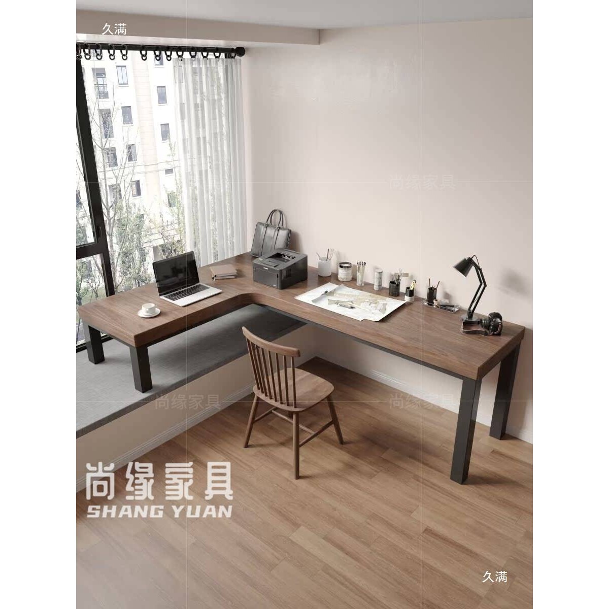飘窗变书桌欧式实木靠窗简约飘窗书桌阳台电脑桌高低脚长短腿桌子