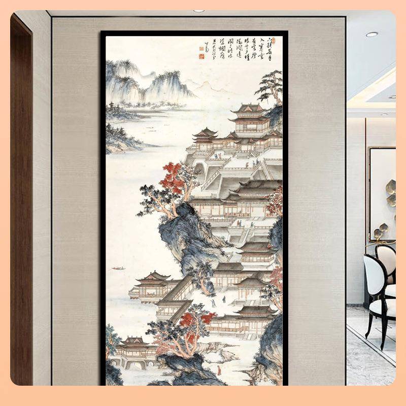 ?竖版苑图款十字绣客厅玄关中国风情汉山水风画线KJU绣新自己绣景