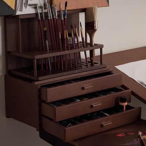 术意式专业胡桃木色复古桌六面层储油画颜料收纳抽屉画物盒RJG美