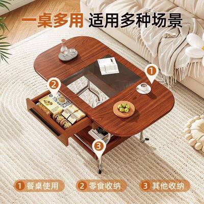 中古风可可折叠茶几边几移动收纳家阳MXJ用小户型客圆厅移动桌台