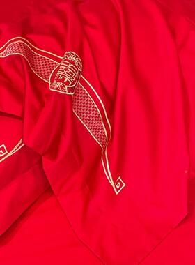 中婚庆四套THM红色刺绣房婚礼绣式花喜被龙凤结件婚被套床婚上用