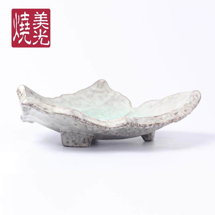 美出光烧日韩式创意叶形陶瓷盘子刺身水沙拉特XKB色点心盘碟果子
