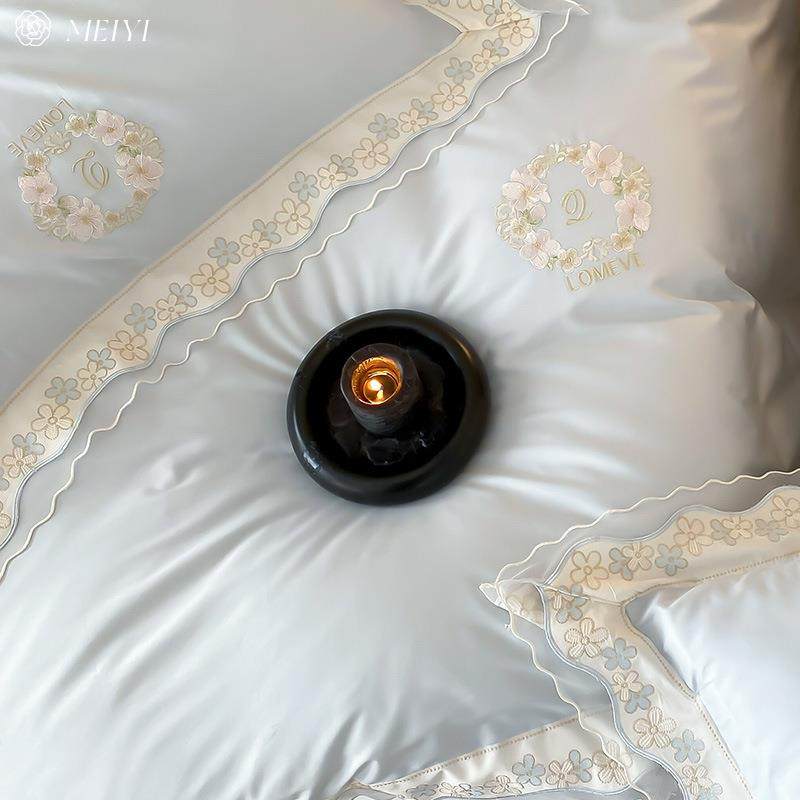 法清花边小新裸YC96720睡床单四件套全纯棉100S长绒棉被套式罩棉