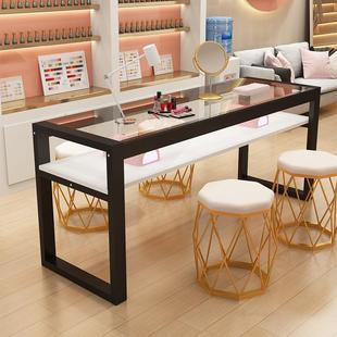 简日美甲专用钢化玻式 美甲桌网红经店济 璃桌双约人单人组343合式