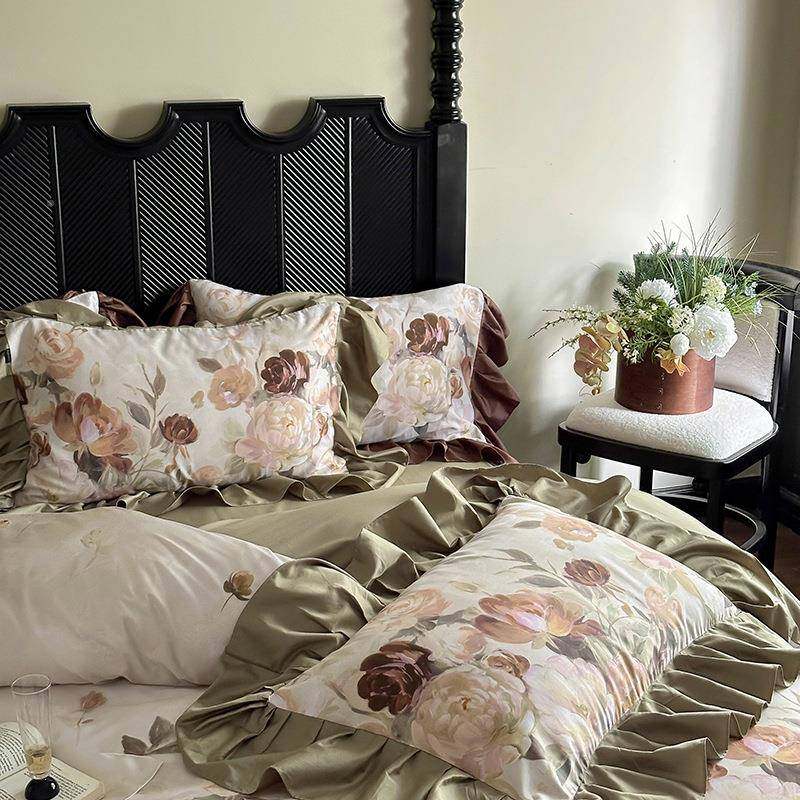 法式复四套10件0支古绒长棉油画风被套泡CS427643泡褶皱花边全棉