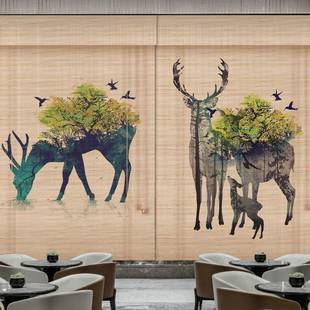 竹帘子门帘窗帘卷帘家用隔断装饰山水画升降风景遮阳新中日式