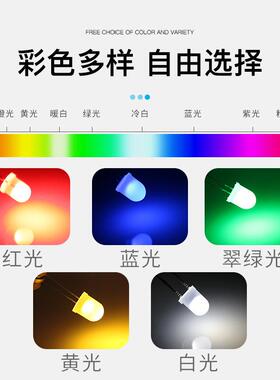 4mm圆头雾状短脚极高管亮LED灯珠二F4直插发光乳白色88487红黄蓝