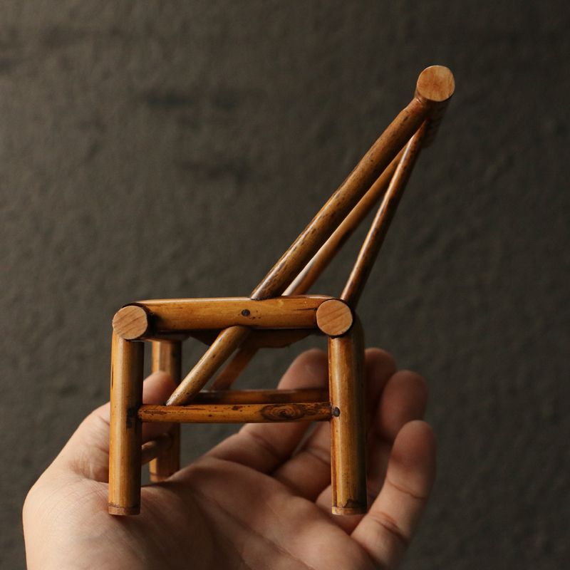 梅鹿竹茶道把玩配件摆件装饰品文玩收藏摄影道具小椅子竹制工艺品