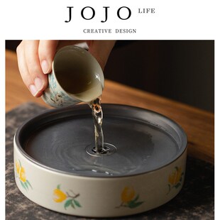 JOJOS PD.Fat.草木灰干泡茶台储水圆形锡盖壶承蓄水陶瓷躯胖