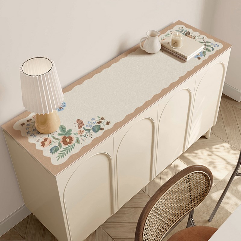 法瑞特法式奶茶色花朵皮革电视柜桌垫鞋柜玄关防水防油餐边柜垫子