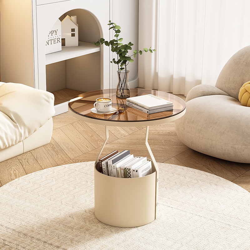 奶油风沙发边几简约铁艺角几客厅岩板茶几创意卧室床头柜小圆桌子