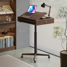 实木升降桌可移动办公折叠书桌客厅小桌子床边桌黑胡桃电脑学习桌