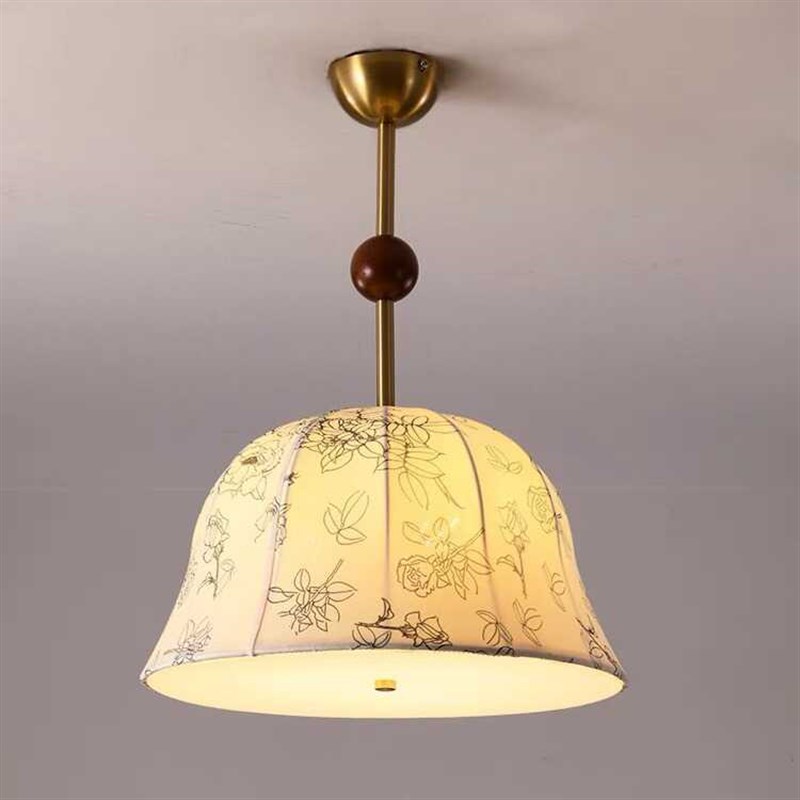 法式复古布艺印花蒙古包卧室吊灯阳台玄关中古实木衣帽间民宿灯具